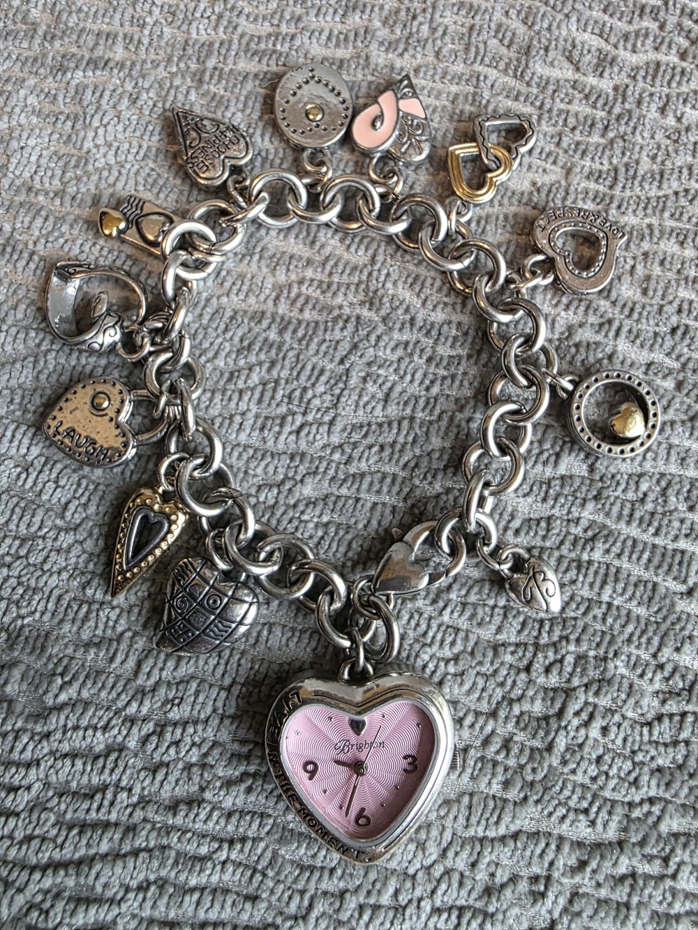 Brighton Heart Charm Watch Bracelet in Pink and Silver (Needs Battery)